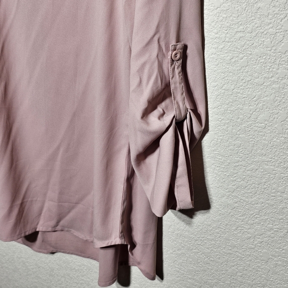 Youtali Dusty Rose XL V-Neck Blouse with Roll Tab Sleeves - Picture 2 of 6